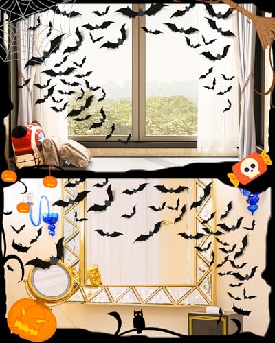 120 Pcs 3D Halloween Bat Decorations - 5 Sizes for Indoor Use