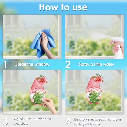 Hianjoo 72 Pcs Summer Gnome Window Clings - Tropical Fruit Decor