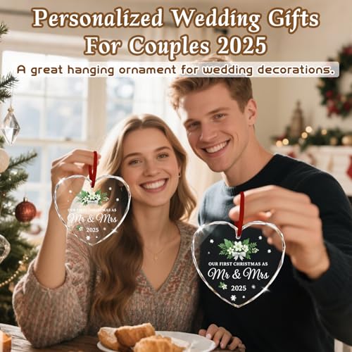 Personalized First Christmas Married Ornament 2025 - Custom Glass Gift