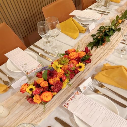 Champagne Gold Boho Cheesecloth Table Runner 120 Inch 3-Pack - Summer Wedding Party Decor