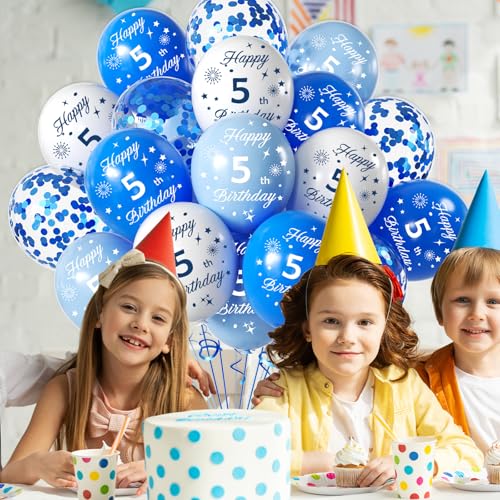 12-Inch Blue & White Confetti Balloons for 6th Birthday Party