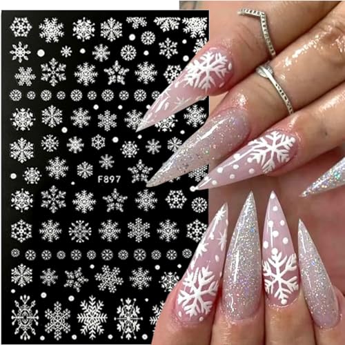 Christmas 3D Snowflake Nail Art Stickers 10 Sheets White Glitter Winter Decals