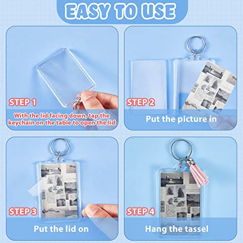 120 Sets 2x3 Inch Acrylic Photo Frame Keyrings with Tassel Charms - Classic Variation