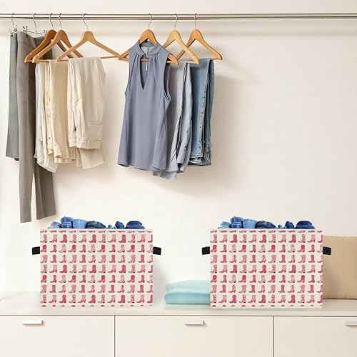 Collapsible Western Pink Cowgirl Boots Storage Box Bin - Western-6