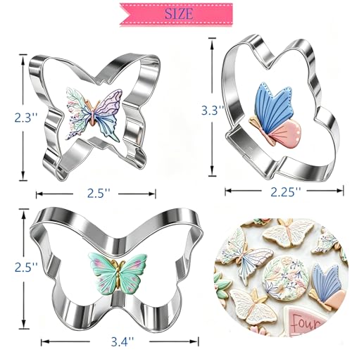 Butterfly Cookie Cutters Set - 3 Stainless Steel Baking Molds for Spring & Holidays