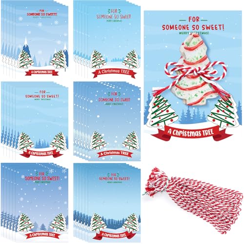 Fullhawl 36 Pcs Christmas Tree Cake Gift Tags with String Winter Holiday Treat Bag Tags