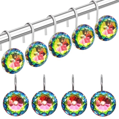 TOAOB 12-Piece Sparkling Rhinestone Shower Curtain Hooks - Rust-Proof