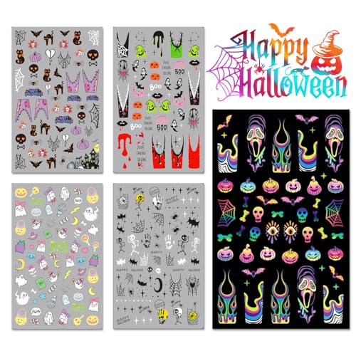 IDDFEVE Halloween Nail Art Stickers 3D Self-Adhesive Decals - 5 Sheets
