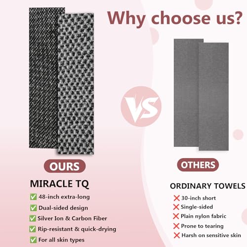 Exfoliating Shower Towel 48" Dual-Sided Washcloth - Black (1PC)