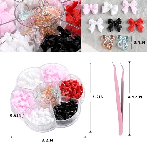 3D Resin Bow Nail Charms Set with Tweezer - Colorful Bowknot Nail Art Decor