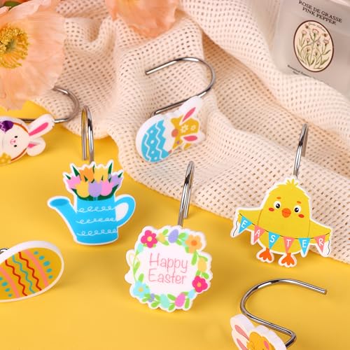 12Pcs Cartoon Shower Curtain Hooks Set - Stainless Steel Bathroom Hangers with 12 Unique Shapes