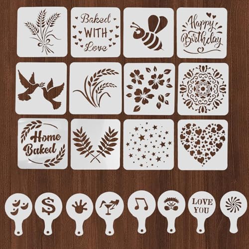 20-Piece Reusable Baking Stencil Set for Cake & Bread Decorating