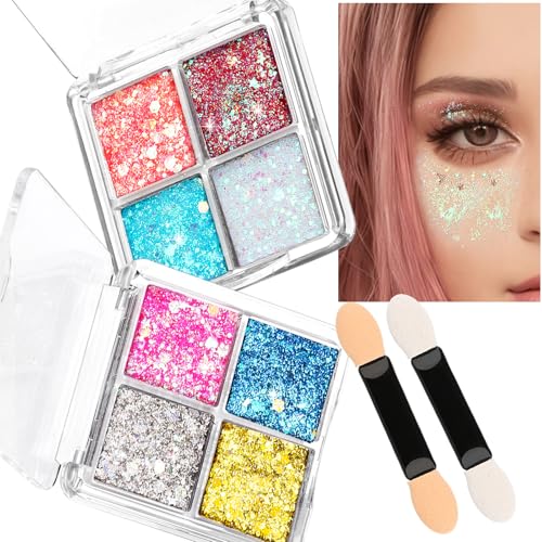 Fandamei Face and Body Glitter Gel Palettes, 2-Piece 8-Color Set