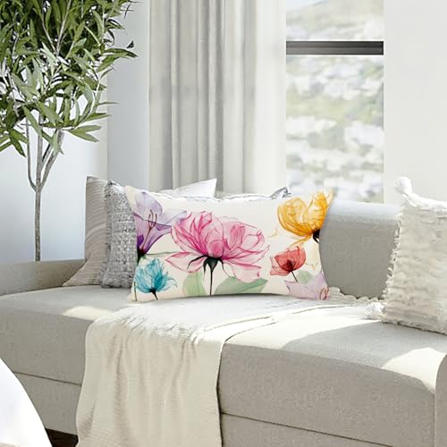Spring Floral Lumbar Pillow Cover 12x20 Inch for Sofa & Patio
