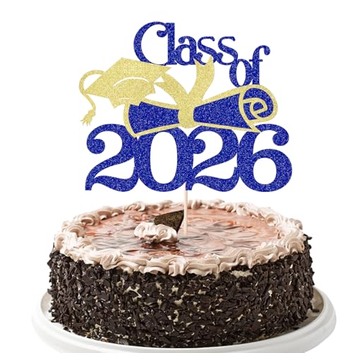 Class of 2026 Cake Topper - Dark Blue and Gold Graduation Party Decor