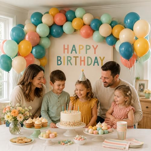 60PCS Retro Multicolor Balloons Set for Birthday & Baby Showers