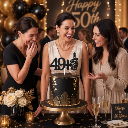 Funny 49+1 Black Glitter 50th Birthday Cake Topper