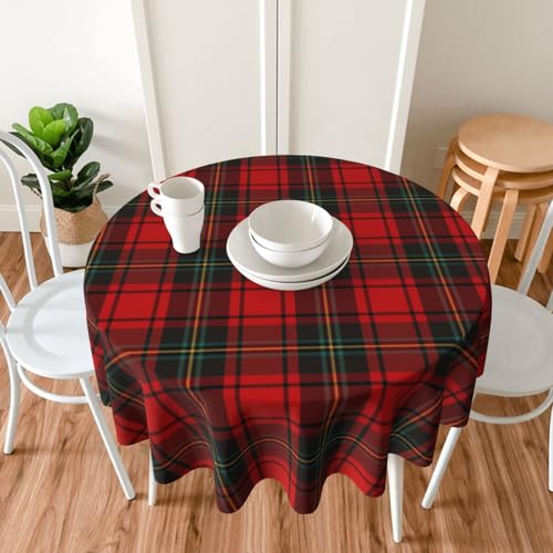 70-Inch Round Christmas Tablecloth Red Green Checkered Holiday Decor