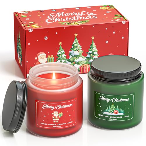 NORVENCE Christmas Scented Candle Set - Red & Green, 7 oz Each, Holiday Gift