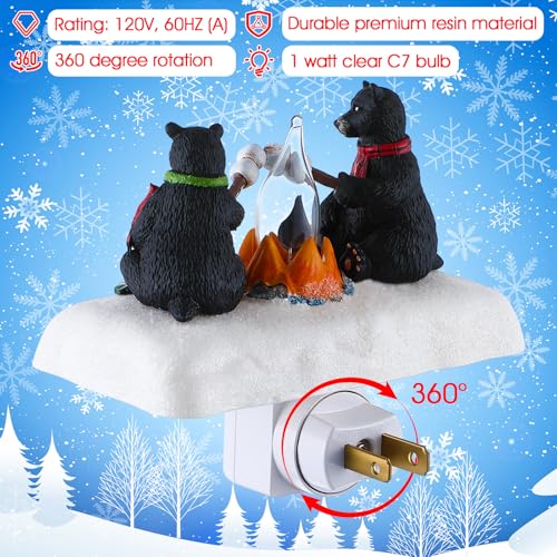 Christmas Night Light with 3D Bear Campfire Scene, Wall Plug-In Decor