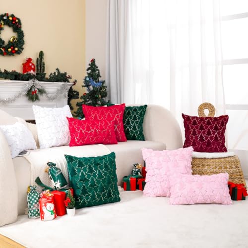 VAKADO 18x18 Pink Christmas Throw Pillow Covers Set of 2 Embroidered Holiday Cushion Cases