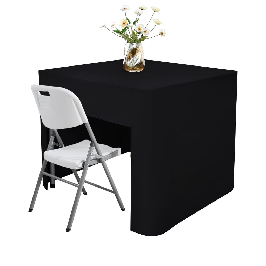 Nacuci 34X34 Inch Black Square Fitted Tablecloth Open Back Fitted Table Cloth Washable Polyester for Folding Table Display Trade Show Party Wedding Banquet Birthday