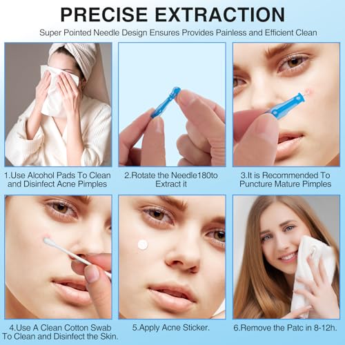 Xiuouix 60PCS Pimple Popper Kit with 72 Acne Patches, Blue
