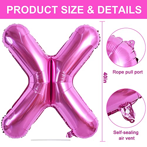 40 Inch Rose Red Letter X Balloon - Hot Pink Foil Decoration