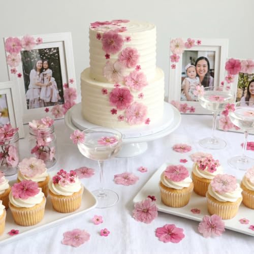 50PCS Pink Flower Cake Decorations - Natural Sakura Toppers