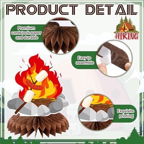 Happy Camper Honeycomb Centerpieces - 12 Pcs Camping Party Decor