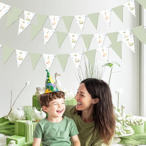 Goose Pennant Banner - 3Pcs Green Gingham Bunting Flags for Parties