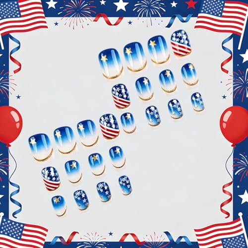 4th of July Press on Nails Medium Square French False Nails