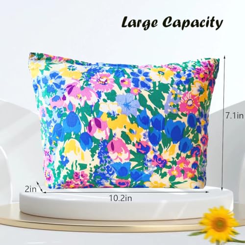 KSMMA Floral Canvas Makeup Bag - Small Travel Cosmetic Organizer with Zipper