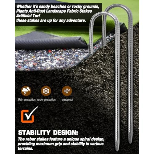 12 Inch Rebar Stakes, 8 Pack Ground Stakes J Hook Tent Stakes Heavy Duty Galvanized Anti-Rust for Camping, Garden Decorations, Drip Tubing, Artificial Turf