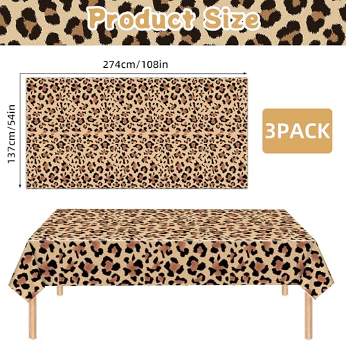 Temicle 3-Pack Leopard Print Plastic Tablecloths - 54 x 108 Inch Disposable