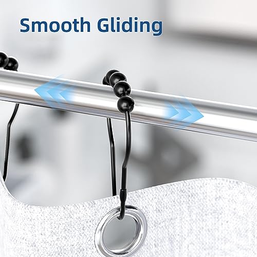 Titanker Matte Black Rust-Resistant Metal Shower Curtain Rings Set of 12 - Easy Glide Bathroom Hooks