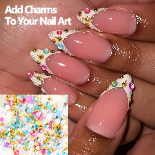700 Pcs 3D Nail Charms Bubble Beads & Half Pearls with Picker Pen