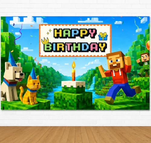 Gaming Birthday Banner for Boys - 6x4ft Happy Birthday Sign