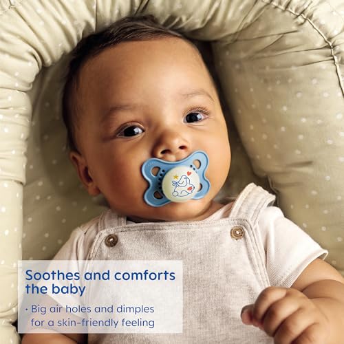 MAM Original Baby Pacifiers 0-6 Months, Artic Blue/Ivory, 4 Count - BPA-Free Silicone, Glows in the Dark