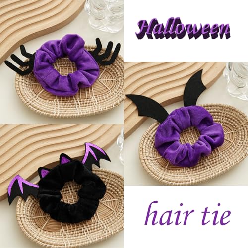 Halloween Scrunchies Gothic Spider Bat Hair Elastic Ponytail Holders 3Pcs