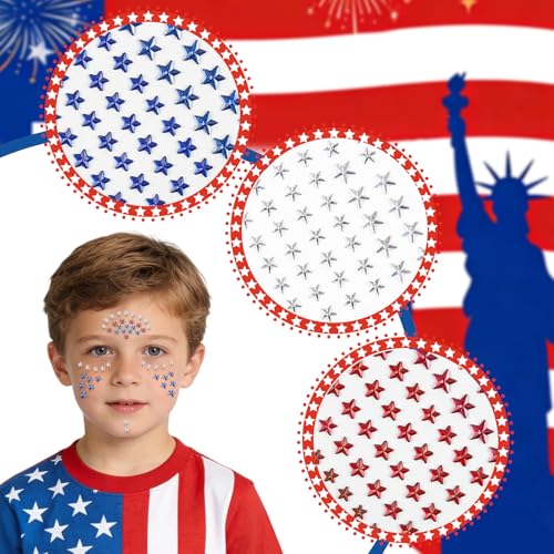 Doneace 4th of July Star Face Gems - Red White and Blue Rhinestone Stickers
