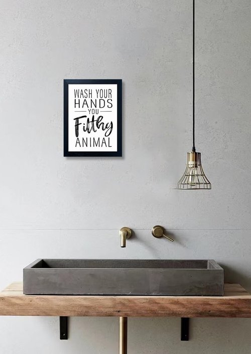 Black and White Bathroom Wall Art | Framed Canvas Quotes for Kids' Washroom Decor
