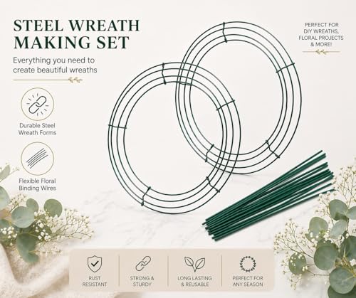 14-Inch Metal Wire Wreath Frames - 2 Pack with Twist Ties for DIY Decor