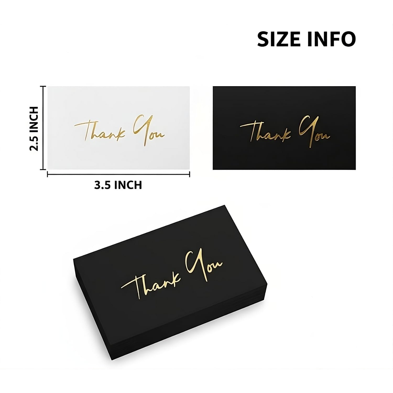 MIZENA Thank You Cards 100 Pack – 3.5x2” Black Cards with Gold Hot Foil – Ultra Thick 350 GSM Premium Thank You Inserts for Small Business Packaging & Wedding Gifts – Blank White Back