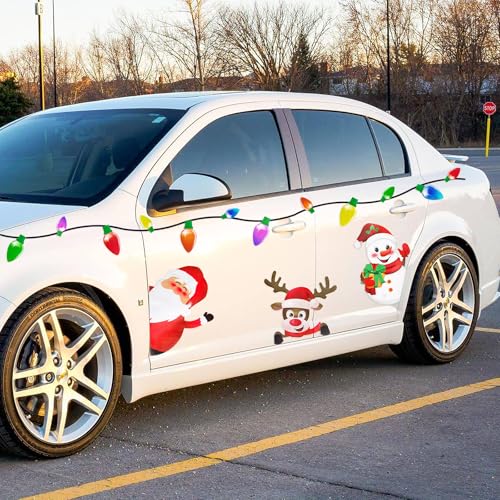 Christmas Car Refrigerator Magnets Set - Reflective Bulb Santa Reindeer Snowman 44 Pieces - Holiday Decor