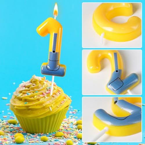 Number 1 Cartoon Birthday Cake Candle for Kids - Yellow Jeans Theme