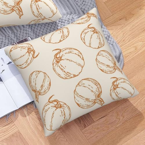 VIREOTHIA Fall Pumpkin Throw Pillow Covers, 18x18 Beige, Set of 2