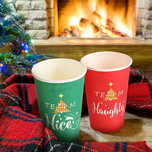 Christmas Paper Cups 12 oz Disposables Naughty or Nice Theme 60 Pack - 10.63" x 6.69"