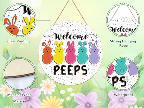 Wooden Welcome Peeps Bunny Door Hanger - Easter Decor Sign