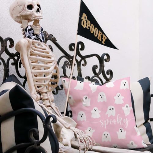 PANDICORN Pink Ghost Halloween Throw Pillow Covers, 18x18, Set of 2